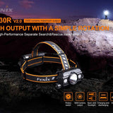 Fenix HP30R-V2 USB-C Rechargeable LED Headlamp - CREE XHP50 and XP-G3 S4 - 3000 Lumens - Includes 2 x 21700 - Black