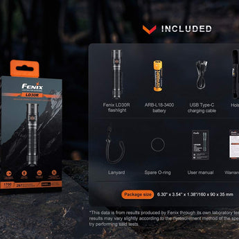 Fenix LD30R USB-C Rechargeable LED Flashlight - 1700 Lumens - Luminus SST40 - Includes 1 x 18650