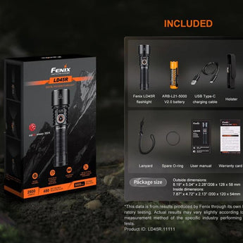 Fenix LD45R USB-C Rechargeable Digital Focusing LED Flashlight - 2800 Lumens - Luminus SFT70 - Includes 1 x 21700