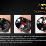 Fenix LD75C Professional Outdoor Flashlight- 7 x CREE XM-L2 U2 White / 4 x XM-L Color LEDs - 4200 Lumens - Uses 4 x 18650s or 8 x CR123As