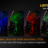 Fenix LD75C Professional Outdoor Flashlight- 7 x CREE XM-L2 U2 White / 4 x XM-L Color LEDs - 4200 Lumens - Uses 4 x 18650s or 8 x CR123As