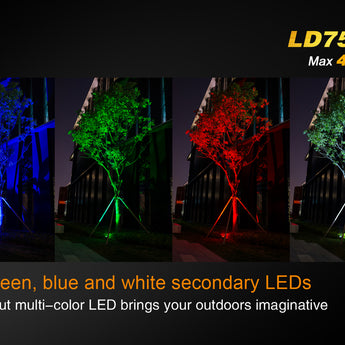 Fenix LD75C Professional Outdoor Flashlight- 7 x CREE XM-L2 U2 White / 4 x XM-L Color LEDs - 4200 Lumens - Uses 4 x 18650s or 8 x CR123As