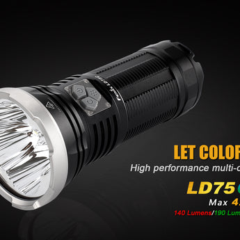 Fenix LD75C Professional Outdoor Flashlight- 7 x CREE XM-L2 U2 White / 4 x XM-L Color LEDs - 4200 Lumens - Uses 4 x 18650s or 8 x CR123As