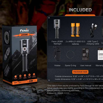 Fenix LR36R USB-C Rechargeable White Laser Searchlight - 10000 Lumens - CT1-Mini and 12 x Luminus SST 25 - Includes 2 x 21700