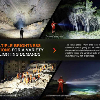 Fenix LR40R-V2 USB-C Rechargeable LED Searchlight - 15000 Lumens - Luminus SFT70 - Uses Built-in 10.8V 5000mAh Li-ion Battery Pack