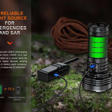 Fenix LR40R-V2 USB-C Rechargeable LED Searchlight - 15000 Lumens - Luminus SFT70 - Uses Built-in 10.8V 5000mAh Li-ion Battery Pack