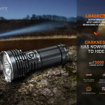 Fenix LR40R-V2 USB-C Rechargeable LED Searchlight - 15000 Lumens - Luminus SFT70 - Uses Built-in 10.8V 5000mAh Li-ion Battery Pack