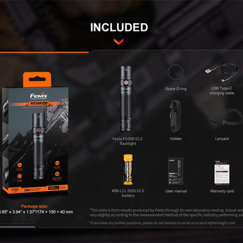 Fenix PD36R V2.0 USB-C Rechargeable LED Flashlight - 1700 Lumens - Luminus SFT40 - Includes 1 x 21700
