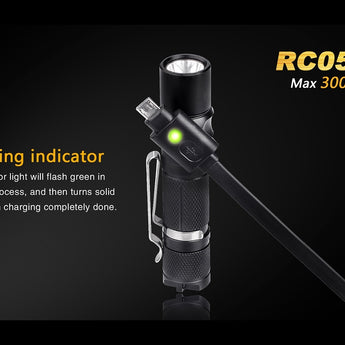 Fenix RC05 Rechargeable Flashlight with Magnetic Charging Cable - CREE XP-G2 R5 LED - 300 Lumens - Includes 1 x 14500
