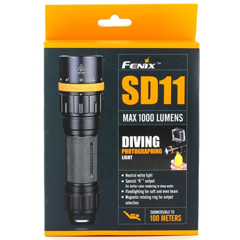 Fenix SD11 Diving Flashlight for Underwater Photography - Rotating Magnetic Ring - CREE XM-L2 U2 / XQE Red LEDs - Neutral White - 1000 Lumens - Uses 1 x 18650 or 2 x CR123As