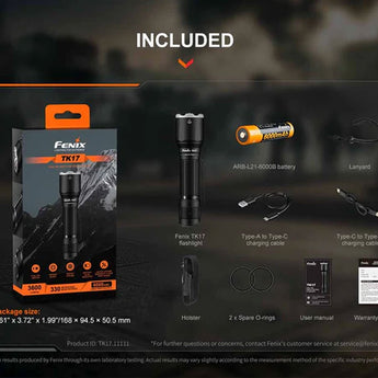 Fenix TK17 Dual Tail Switch Tactical LED Flashlight - 3600 Lumens - CREE XHP50.3 HD - Includes 1 x USB-C Rechargeable 21700