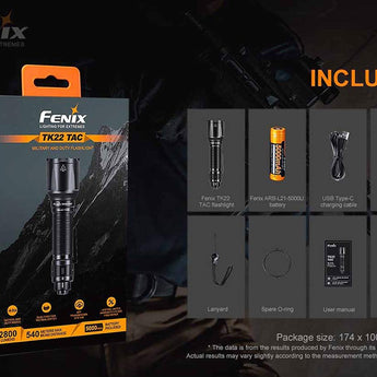 Fenix TK22-TAC LED Flashlight - 2800 Lumens - Luminus SFT70 - Includes 1 x USB-C Rechargeable 21700