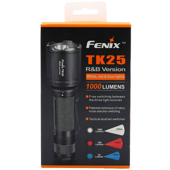 Fenix TK25RB Tri-Color Tactical Flashlight - CREE XP-G2 S3 LED - CREE XP-E2 Red and Blue LEDs - 1000 Lumens - Uses 1 x 18650 or 2 x CR123A