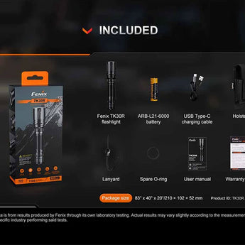 Fenix TK30R USB-C Rechargeable White Laser Flashlight - 500 Lumens - Includes 1 x 21700