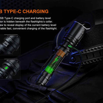 Fenix TK30R USB-C Rechargeable White Laser Flashlight - 500 Lumens - Includes 1 x 21700