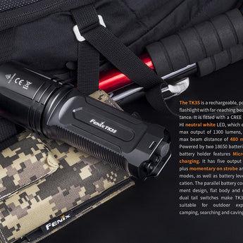 Fenix TK35 2018 Edition Rechargeable LED Flashlight - CREE XHP35 HI - 1300 Lumens - Neutral White - Uses 2 x 18650