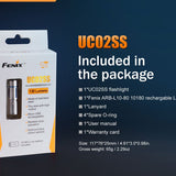 Fenix UC02SS USB Rechargeable Stainless Steel Keylight - CREE XP-G2 S2 LED - 130 Lumens - Includes 1 x 10180 - Blue