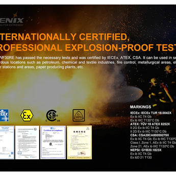 Fenix WF30RE Rechargeable Intrinsically Safe LED Flashlight - 280 Lumens - Includes 1 x 18650