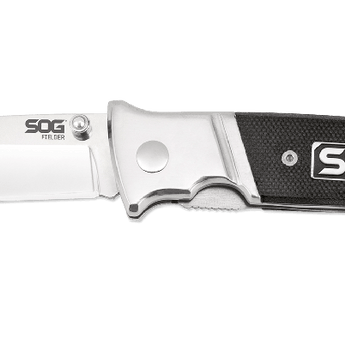 SOG Fielder Folding Knife - 3.3-inch Straight Edge, Clip Point - Satin Polished - Black G10 Handle - Clam Pack (FF38-CP)