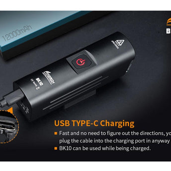 Fitorch BK10 USB-C Rechargeable LED Bike Light - 1300 Lumens - Uses Built-in 4500mAh Li-ion Battery Pack