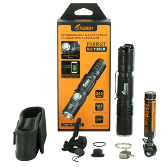 Fitorch P20RGT Rechargeable LED Flashlight and PowerBank - CREE XP-L - 1180 Lumens - Uses 1 x 18650 (included) or 2 x CR123A