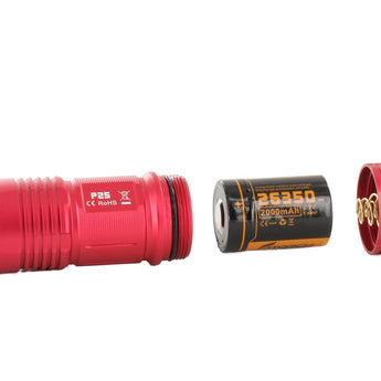 Fitorch P25 Little Fatty LED Flashlight - Open View Exposing Battery