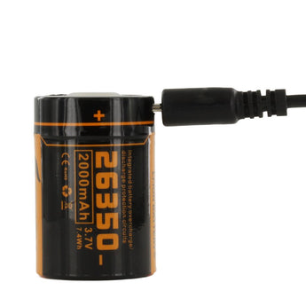 Fitorch P25 Little Fatty LED Flashlight - 26350 Battery Plugged into Charger