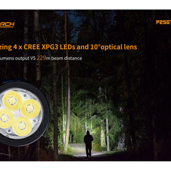 BUNDLE: Fitorch P25GT LED Flashlight - 4 x CREE XP-G3 -3000 Lumens - Includes 1 x 26350 and 1 x ET25GT Extender Tube