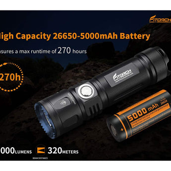 Fitorch P26RGT USB-C Rechargeable LED Flashlight - 5000 Lumens - CREE XHP 70.3 - Includes 1 x 26650