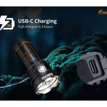 Fitorch P50 Little Monster USB-C Rechargeable LED Searchlight - 10000 Lumens - Includes 1 x 32650 - Black or White