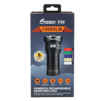 Fitorch P50 Little Monster USB-C Rechargeable LED Searchlight - 10000 Lumens - Includes 1 x 32650 - Black or White
