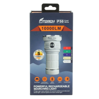 Fitorch P50 Little Monster USB-C Rechargeable LED Searchlight - 10000 Lumens - Includes 1 x 32650 - Black or White