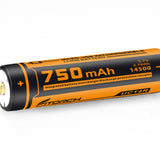 Fitorch RC145 14500 750mAh 3.7V Protected Lithium Ion (Li-ion) Button Top Battery with Built-In Micro USB Charge Port