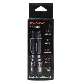 Folomov 18650L LED Flashlight - LUMINUS SST-40 - 1600 Lumens - Includes 1 x 18650 with Built-in Micro USB Charge Port