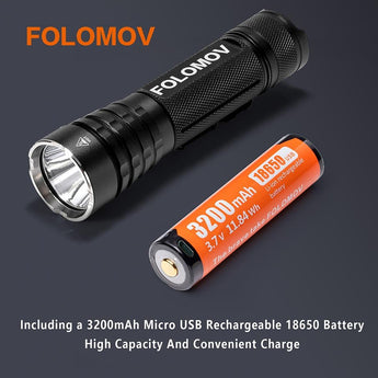 Folomov 18650M LED Flashlight - CREE XP-P - 1020 Lumens - Includes 1 x 18650