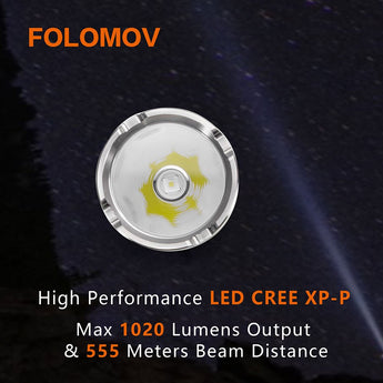 Folomov 18650M LED Flashlight - CREE XP-P - 1020 Lumens - Includes 1 x 18650
