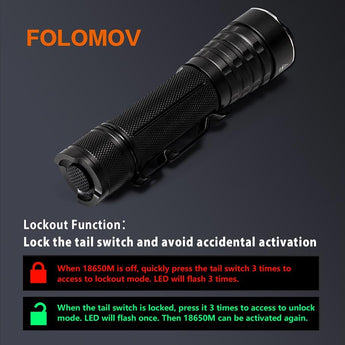 Folomov 18650M LED Flashlight - CREE XP-P - 1020 Lumens - Includes 1 x 18650