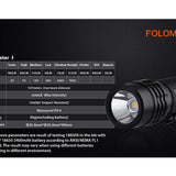 Folomov 18650S LED Flashlight - Nichia 219D - 900 Lumens - Includes 1 x 3.7V 2600mAh 18650 - Black
