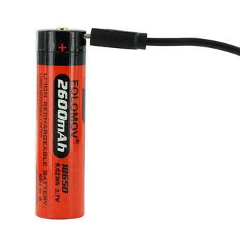 Folomov 18650S LED Flashlight - Nichia 219D - 900 Lumens - Includes 1 x 3.7V 2600mAh 18650 - Black