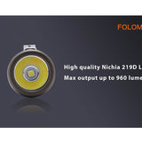 Folomov 18650S LED Flashlight - Nichia 219D - 900 Lumens - Includes 1 x 3.7V 2600mAh 18650 - Black