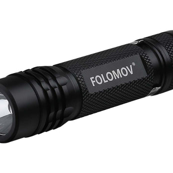 Folomov 18650S LED Flashlight - Nichia 219D - 900 Lumens - Includes 1 x 3.7V 2600mAh 18650 - Black