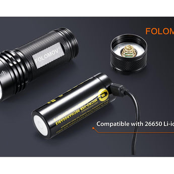 Folomov 26650S LED Flashlight - 5 x CREE XP-G2 - 2000 Lumens - Includes 1 x 3.7V 5000mAh 26650