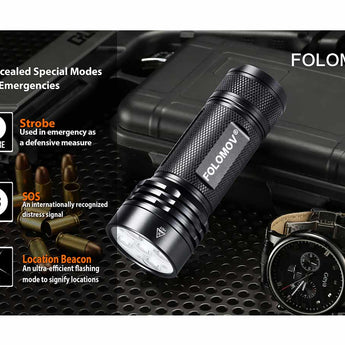 Folomov 26650S LED Flashlight - 5 x CREE XP-G2 - 2000 Lumens - Includes 1 x 3.7V 5000mAh 26650
