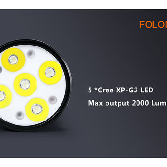 Folomov 26650S LED Flashlight - 5 x CREE XP-G2 - 2000 Lumens - Includes 1 x 3.7V 5000mAh 26650
