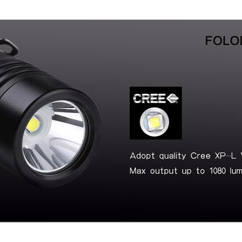 Folomov D4 LED Flashlight - CREE XP-L - 1080 Lumens - Includes 1 x 3.7V 2600mAh 18650