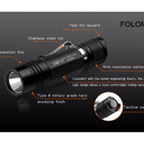 Folomov D4 LED Flashlight - CREE XP-L - 1080 Lumens - Includes 1 x 3.7V 2600mAh 18650
