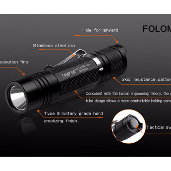 Folomov D4 LED Flashlight - CREE XP-L - 1080 Lumens - Includes 1 x 3.7V 2600mAh 18650