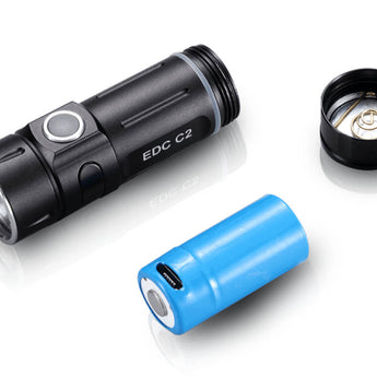 Folomov EDC-C2 LED Flashlight - Nichia E21A - 400 Lumens - Includes 1 x 3.7V 14300