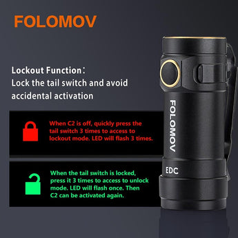 Folomov EDC-C2 LED Flashlight - CREE XT-E - 525 Lumens - Includes 1 x 3.7V 14300