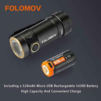 Folomov EDC-C2 LED Flashlight - CREE XT-E - 525 Lumens - Includes 1 x 3.7V 14300